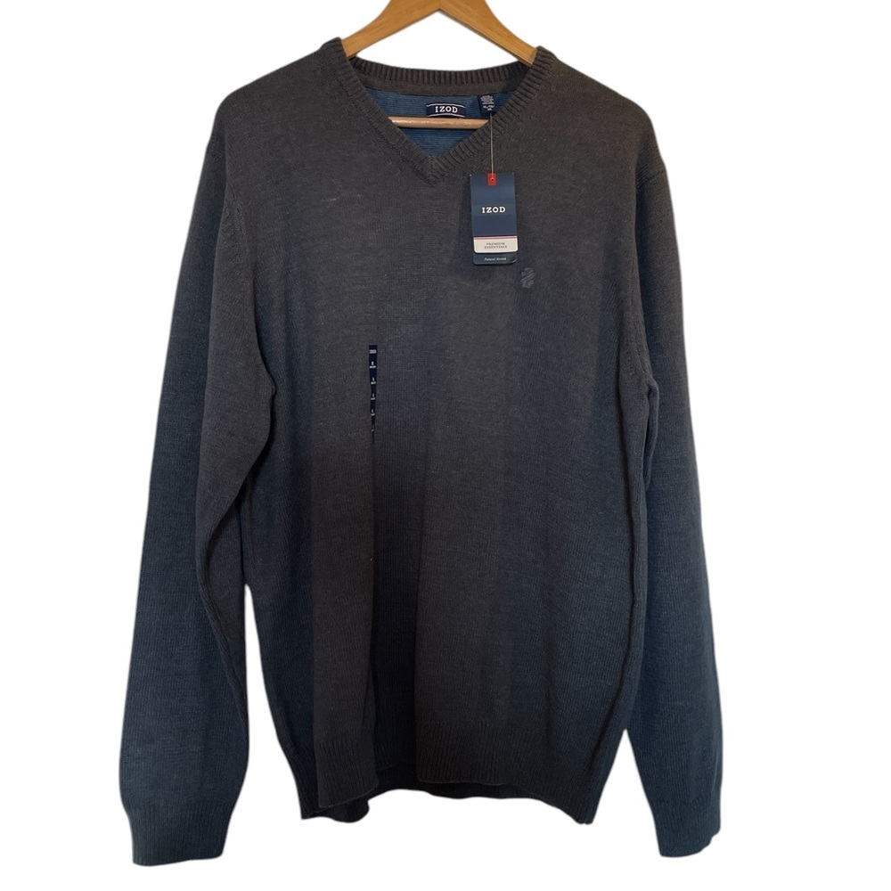 IZOD Men's Asphalt Gray Cotton Blend V-Neck Pullover Sweater NWT - Size XL